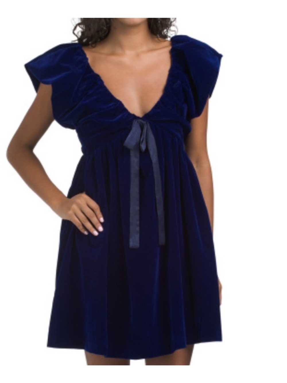 Endless Rose Navy Velvet Tie-Front Mini Dress